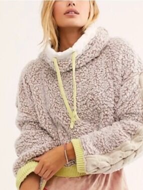 FREE PEOPLE WILD HEART SHERPA SWEATSHIRT NEUTRAL SIZE SMALL